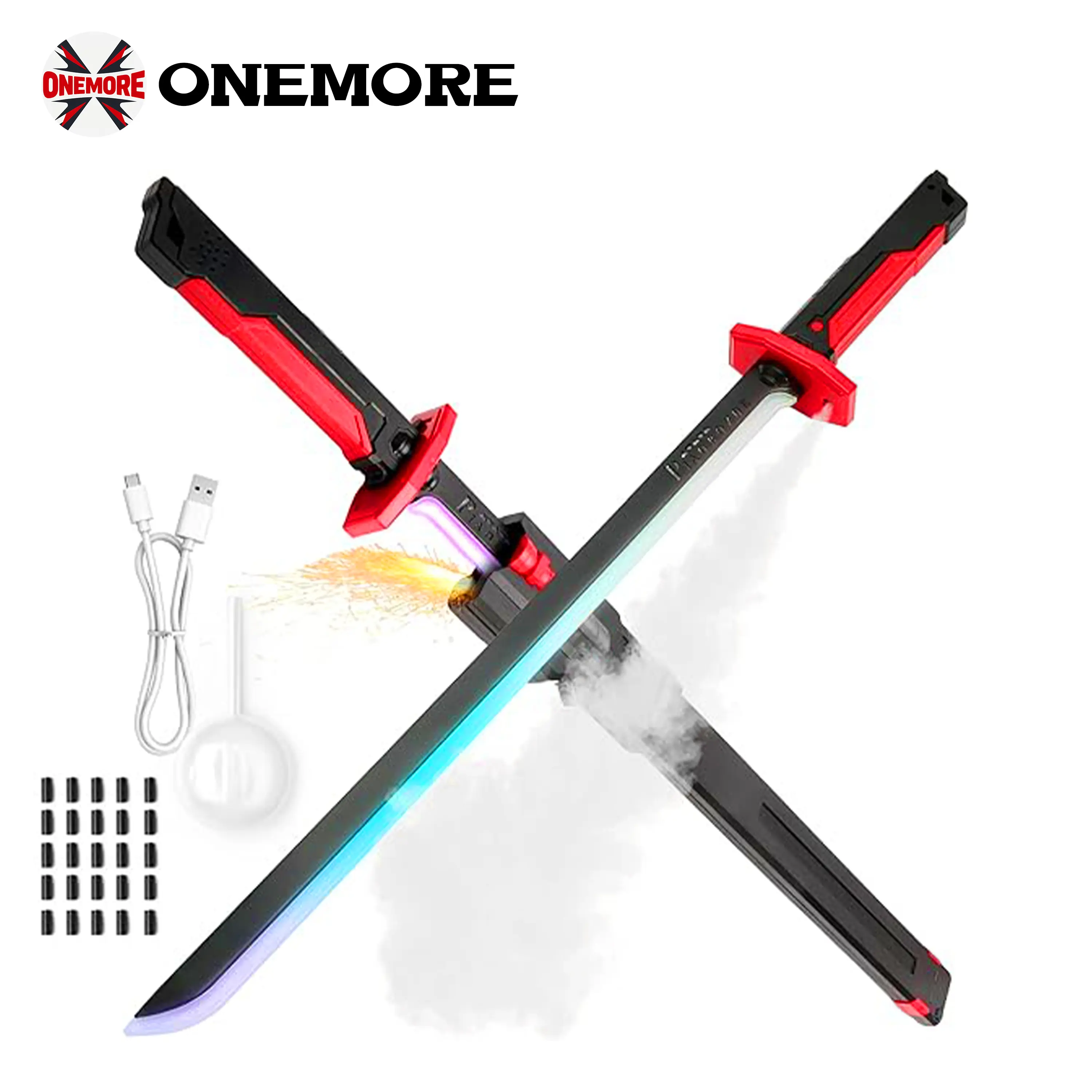 DKD 31.5" Cyberpunk SparkBlade Lightsaber Toy Spark Edition with Sound & Fog, Eight-Color Streaming Light Effect, Type-C Rechargeable for Rave, Cosplay & Display Perfect Easter Gift