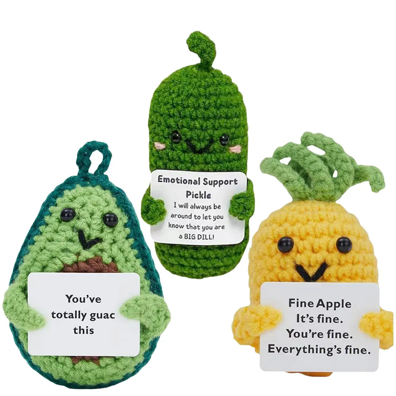 3-Pack Emotional Support Pickle,Potato Toy with Positive Potato Card,Creative Cute Crochet Doll,Birthday Gifts for Women,Gifts for Men, Cute Stuff,Office Decor,Pineapple,Gift,