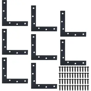 Flat L Brackets for Wood, Black Flat Corner Brace Corner Brackets for Wood Frame Tables Chairs Sofas Beds Cabinet Doors Windows, 120x120mm Stainless Steel Mending Plates, Pack of 8