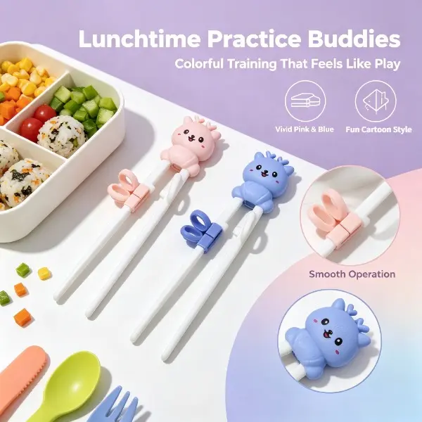 Reusable Cartoon Deer Children's Training Chopsticks Set Pack (2 Pairs) - Food Grade Safe Independent Eating Tableware, Birthday Parties Supplies