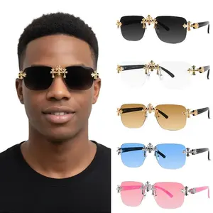 Luxury Sunglass Triple Cross Bling Sunglasses Eyewear UV Protected Lens Unisex Shades