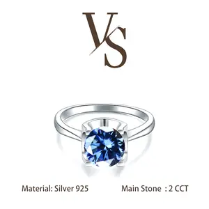 [Venus Jewelry] Synthetic Moissanite 2 CCT Round Cut Cow Head Prong Design Solid Silver 925 Solitare Ring