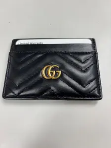 Pre-owned Leather Small Leather Goods Gucci GG Marmont Card Case in black with gold toned hardware