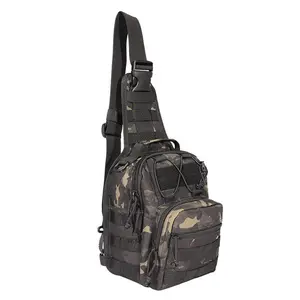 Tactical Shoulder Sling Bag Small Outdoor Chest Pack for Men Traveling, Trekking, Camping, Outdoor Sports Black Camouflage Backpack Men's Crossbody Shoulder Bag