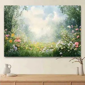 Reusable Polyester Spring Garden Photo Backdrop - 1PC Floral, Flowers, Grassland Theme - Home & Festive Party Banner Cloth - Ideal for Easter, Birthdays (59x39in, 51.18x59in, 90.5x70.8in)