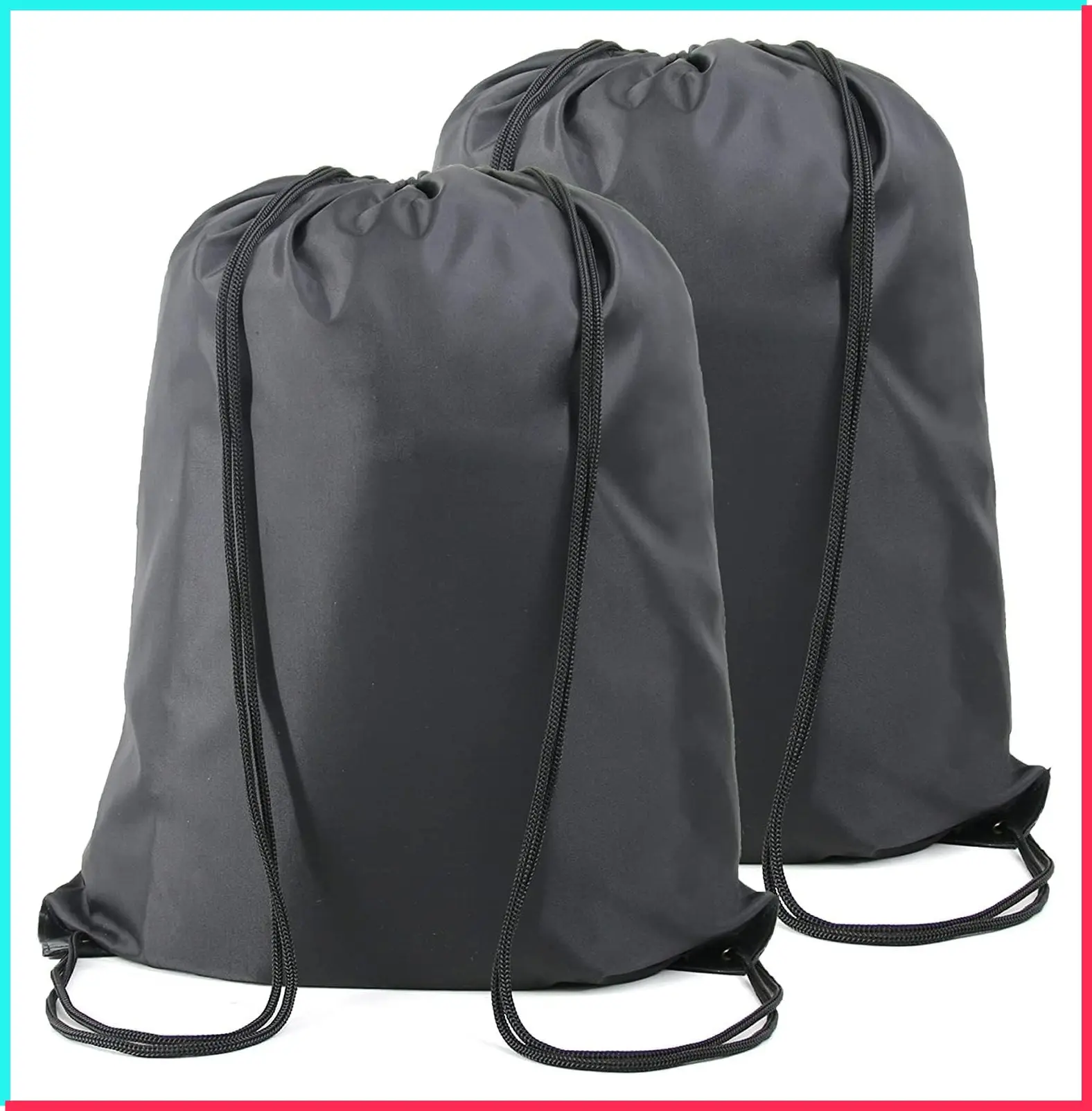 Black Drawstring Backpack Bags Bulk 2 Pack X-Large 22.4" L x 17.5" W Sports Cinch Sack Gym String Bags Machine Washable Heavy Duty String Backpack for Men Women