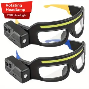 Multi-Functional Outdoor Fishing Glasses with Adjustable Waterproof Flashlight, Touch Sensor LED Headlamp, Rechargeable Type-C Charging, Warning Light, Portable Design