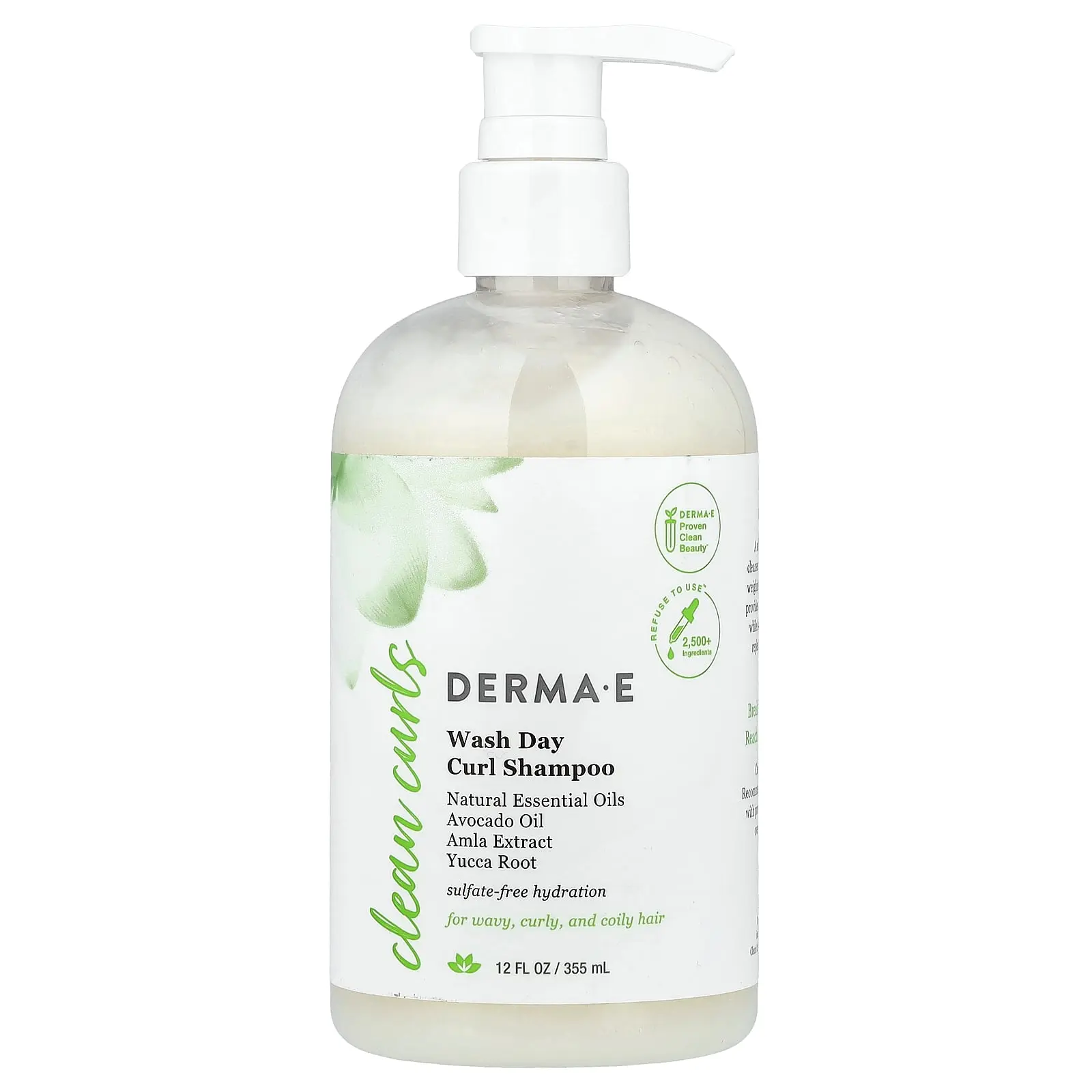 DERMA E Clean Curls, Wash Day Curl Shampoo, For Wavy, Curly and Coily Hair, 12 fl oz (355 ml)