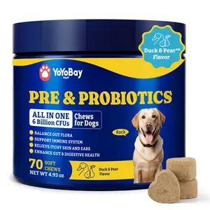 Probiotics for Dogs - YoYoBay Dog Probiotics for Dog Yeast Balance, Itchy Skin, Gut, Support Immune & Skin Health, Itch Relief - 6 Billion CFUs, 70 Soft Chews, Duck & Pear Flavor - with Prebiotics & Digestive Enzymes for Pet