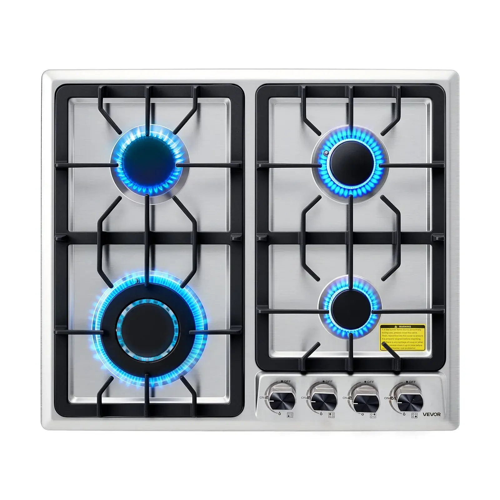 【Summerfinds】VEVOR 24 inch Gas Cooktop 4 Burners Gas Stove Top,Max 27000BTU Built-in Stainless Steel Stove Top LPG/NG Convertible Dual Fuel Cooktop Stoves with Thermocouple Protection for Kitchen Apartment Rvs 