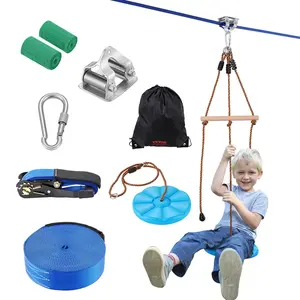 VEVOR Zipline Kit for Kids and Adult,  , 52 ft Zip Line Kits Up to 500 lb, Backyard Outdoor Quick Setup Zipline, Playground Entertainment with Zipline, Nylon Safety Harness, Seat, and Handlebar