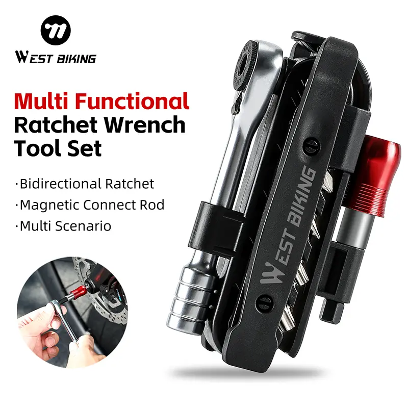 WEST BIKING Multi Functional Ratcet Wrench Tool Set Magnetic Rod Bike Tool Set Multi Scenario Use Bicycle Wrench Tool