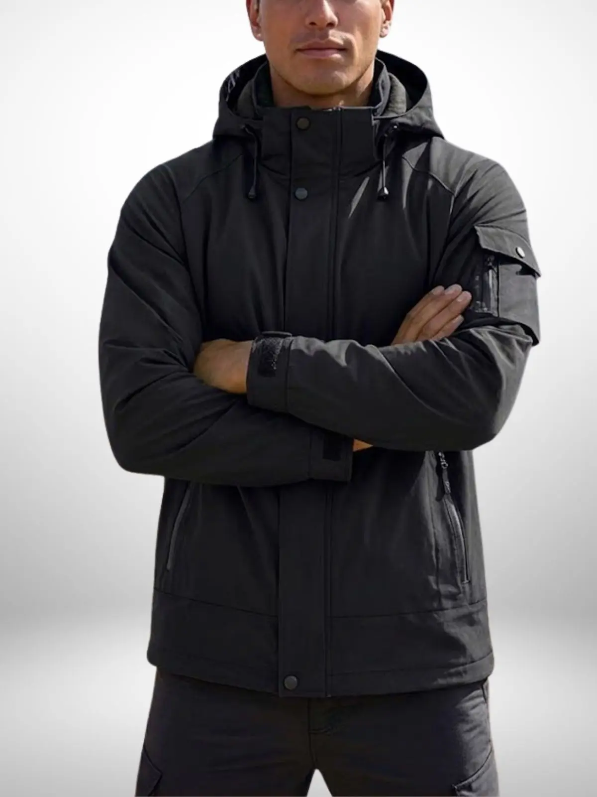 Men's hooded work jacket — outdoor hiking multi-pocket jacket