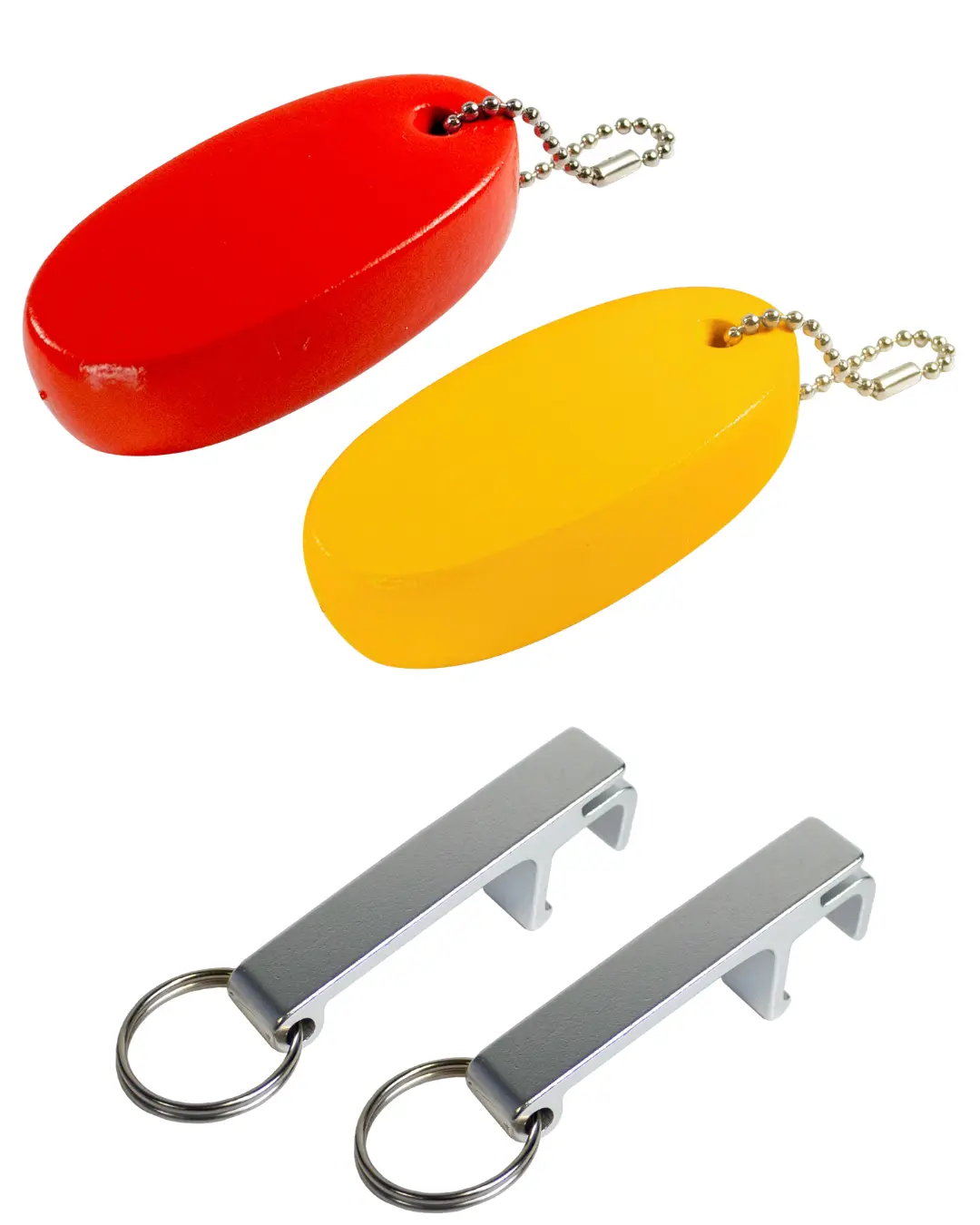 Boating Starter Keychain Bottle Opener Set - Red & Yellow Oval Keychains with Silver Metal Openers for Easy Access, Convenience