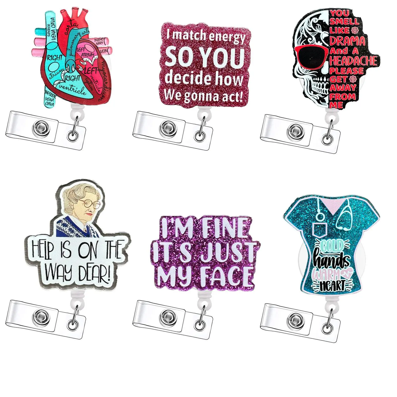 Retractable Badge Reel, Badge Reels Retractable, Nursing Badge Reel, Medical Badge Reel, 6 Counts/set Acrylic ID Holder with Clip for Nurses, Doctors, Students and Office Staff, Durable and Lightweight Design, ID Card Holder