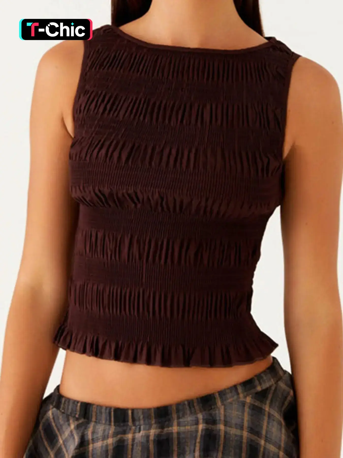 Women's pleated olive Knitted vest - Thin, elegant, Chic, Casual and versatile for daily use - suitable for summer tops, Womenswear