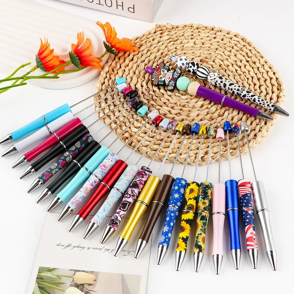 5pcs plastic black ballpoint pen printed ballpoint pen combination suitable for school supplies, birthday and party gifts, DIY craft kit | floral pattern pen | glossy acrylic body, pen making beads, Writing Pen, Pen Set
