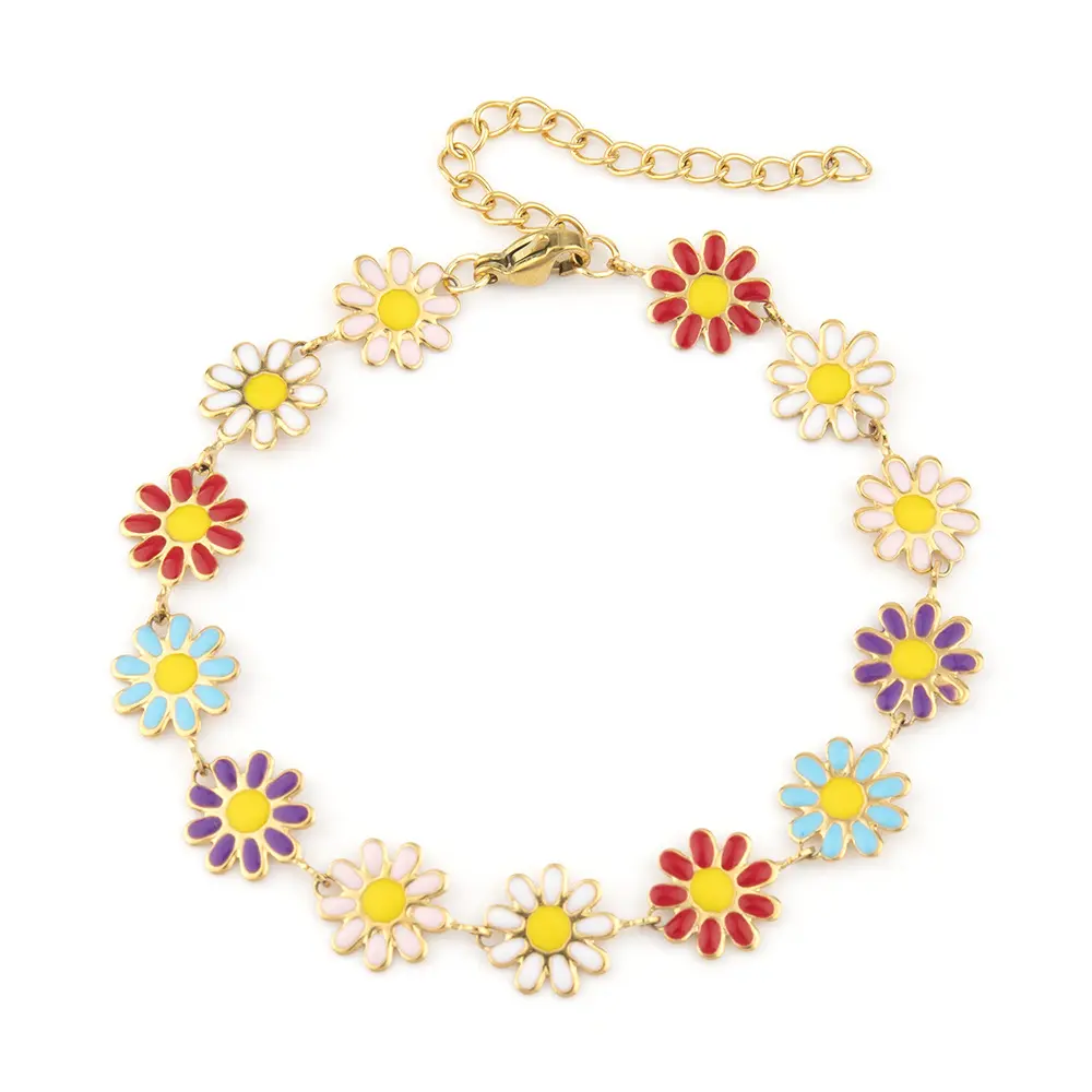 Droplet oil daisy titanium steel bracelet, flower color bracelet, stackable bracelet for women