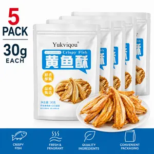 Crispy Fish Snack, Savory Yellow Croaker Ready-to-Eat Seafood Snack, 5 Individually Packed Bags, 30g Each (150g Total)