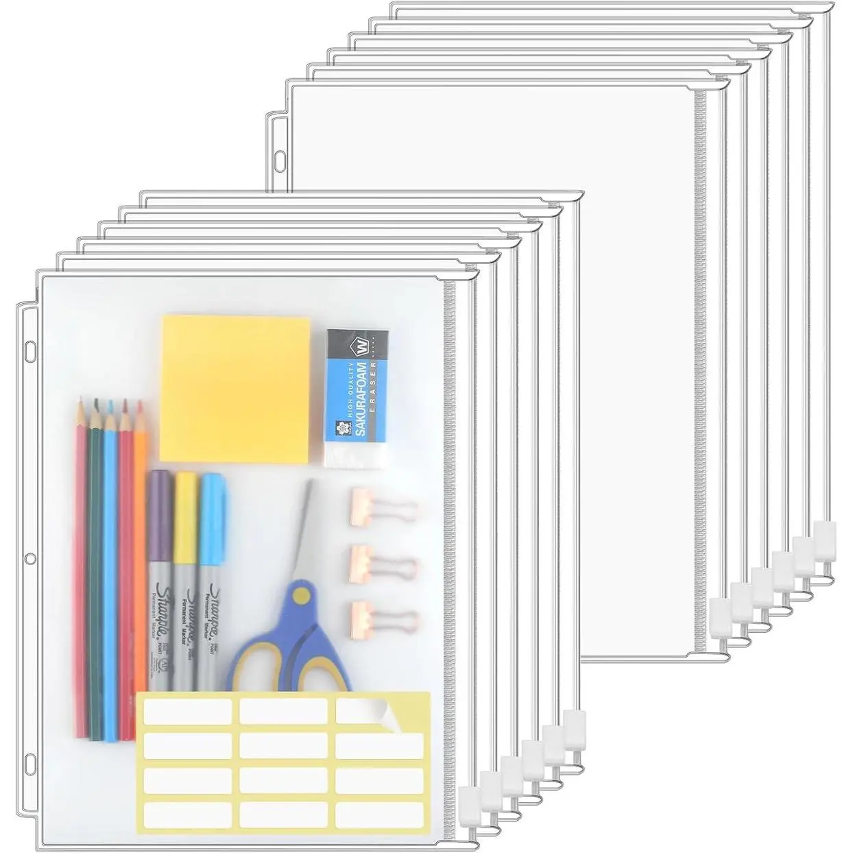 Zipper Binder Pocket Plastic Zipper Pouches 24 Pack, Letter Size Clear Binder Pouch 8.5 x 11 Plastic Envelopes Loose Leaf Bag Pencil Pouch 3 Ring Binder Inserts Accessories for Office, School
