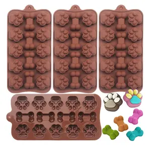 4pcs Chocolate Paw Print Silicone Molds for Dog Bone Cake Decor, Baking Tools for DIY Ice Box, Candy and Soap Making
