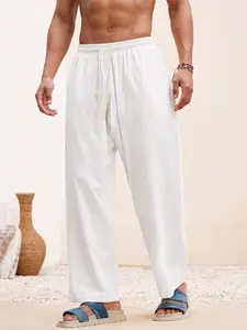 Beach Outfits Vacation Basic Woven Casual Surfing Seaside Beach Fit Linen Pants Beachwear