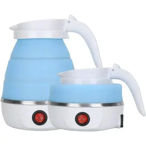 Blue Pro Small Foldable Electric Kettle with Silicone Body, Collapsible Form, Compact Fit, Detachable Cord, Auto Shut-Off – Portable Water Boiler Tea Pot for Camping, Travel