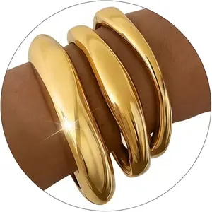 3 count Chunky  Bangles Bracelets for Women, Spring Hinged Big Stackable Bangles Set, Trendy Cuff Bracelet Stack Fashion  Gifts