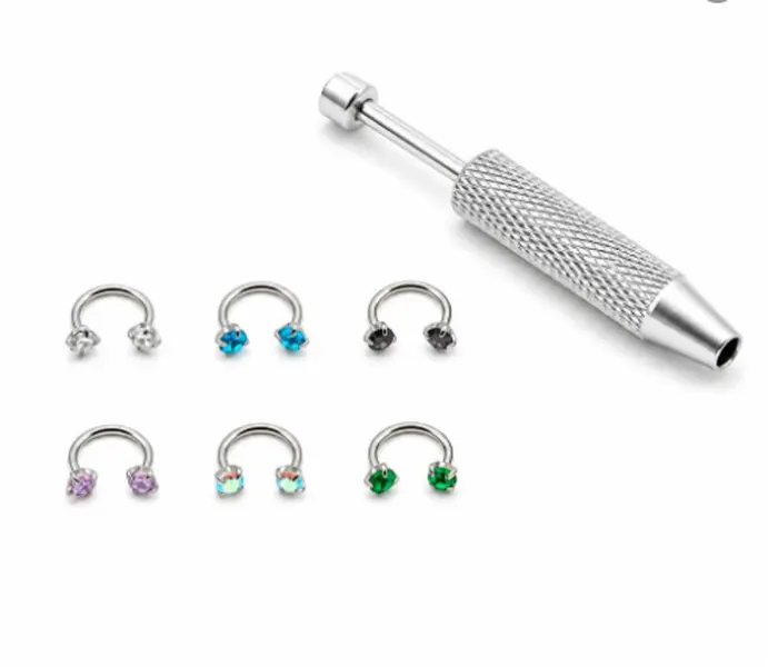 18G 6pc Internally Threaded 316L Titanium Steel Gem Nose Ring Set for Piercing Addicts, Unisex Horseshoe & Hoop Rings with Guiding Needle, Free Ball Holder, Artificial Zircon, Safe Installation, Everyday Wear Nose Piercing Jewelry, Gem Accent, Threaded Fi