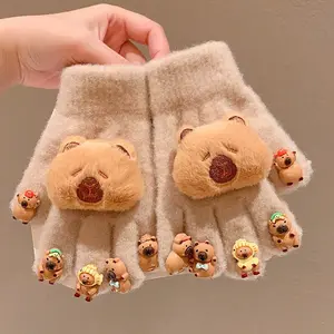 Cute Capybara Winter Mittens for Girls Warm Cozy Cycling Gloves Ideal Kids Gift