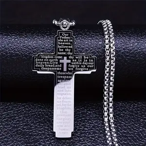 1ps European and American New Style Prayer Cross Stainless Steel Pendant Necklace for Men Retro Hip-Hop Niche Accessory Holiday Gift