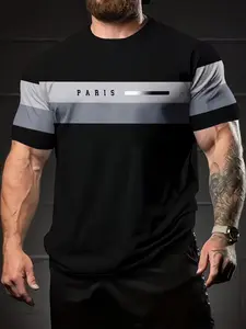 Men's Short Sleeve T-Shirt, Horizontal Stripes, Casual Slim Fit, All over Print, Ideal for Daily Wear and Travel