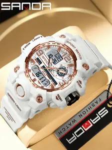 Women's Fashion Electronic Watch, Digital Watch, Trendy Design Dual Display LED Luminous, Automatic Time Alarm Feature, Trendy Multifunctional Watch, Casual Trendy Wristwatch