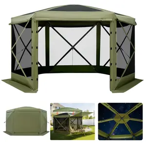 Pop Up Gazebo Screen Tent, 10 x 10 Ft Large Six-Sided Camping Canopy With Removable Top And Carry Bag, Quick-Set Assembly, Bite-Proof Mesh, All-Weather Screen House Sun Shelter For 6-8 People, Backyard Patio, Green