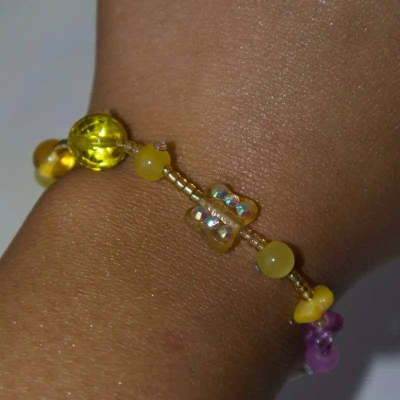 Sun Moon Aura Beaded Bracelet - Yellow, Purple Celestial Cosmic Jewelry for Daily Wear