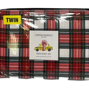 Cynthia Rowley Holiday Red Plaid TWIN Sheet Set Microfiber Festive Home 3 Piece