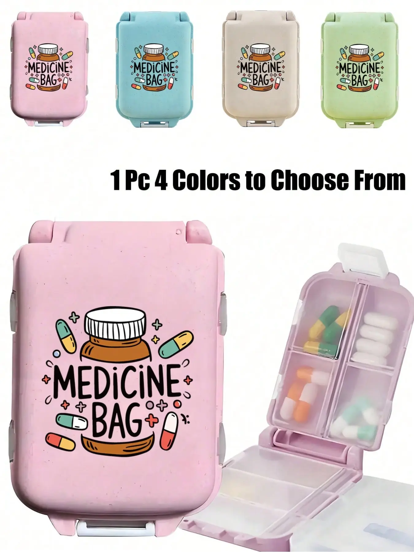 8-slot portable multi-layer pill box, with the word 'Medicine Bag', travel moisture-proof medicine storage box, reusable pill box suitable for men and women, daily medicine planning bag, travel medical kit, portable first aid kit, Vitamin Organizer