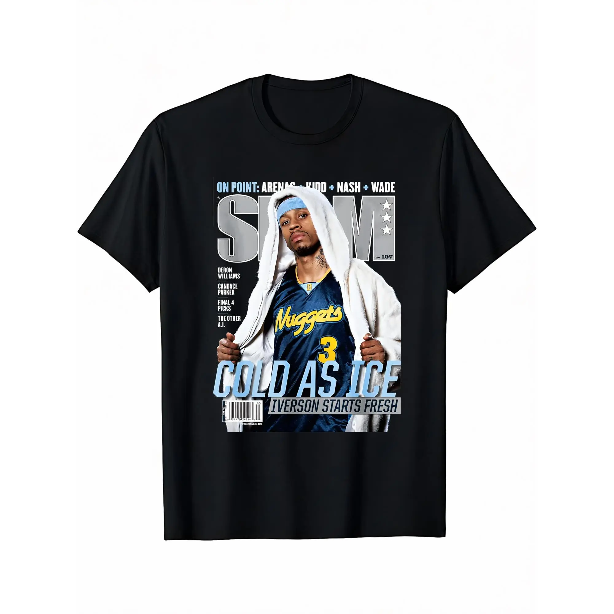 Men's Fitted 100% Cotton Short-Sleeve Graphic Print T-Shirt - Retro Streetwear Preppy Casual Top with Vintage Allen Iverson SLAM Cover, Digital, Figure, Cartoon Prints, Chic Cut, Halloween Holiday New Year Wear (Do Not Dry Clean), Fitted Cut, Pure Cotton,