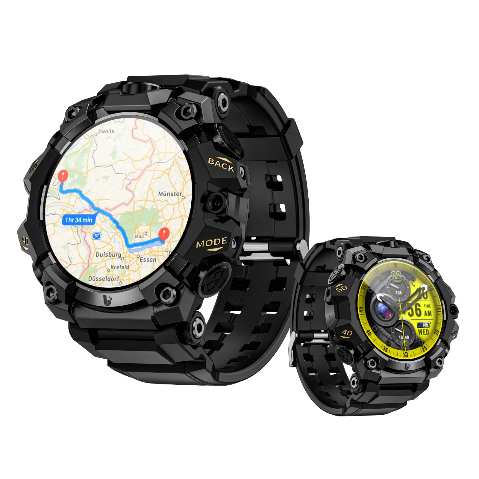 LOKMAT 2 PRO Wearable Touch Screen Smartwatch - 1.508-inch AMOLED Display, Dual Cameras, 4G Calling, Android 8.1 System, SIM Card Support, Wi-Fi, GPS, Bluetooth, 64G Memory, App Download Capability, Magnetic Adjustable Aluminium Frame, Silicone Band