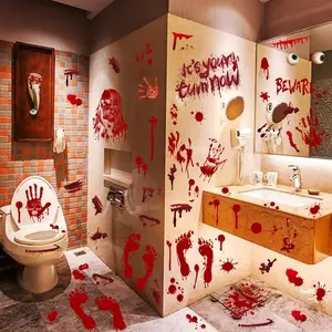 Halloween decorations, 84 pieces of Halloween window stickers, 8 blood handprint footprints Halloween wall stickers, floor stickers, scary Halloween decorative window stickers