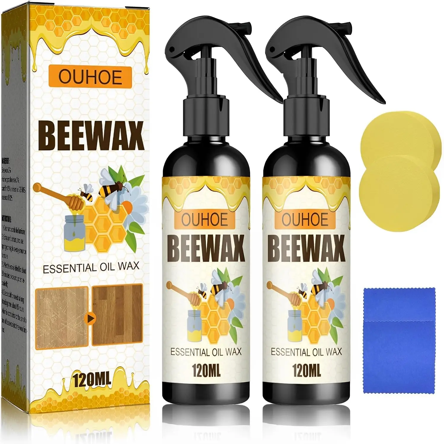 120ml Natural Beeswax Wood Care Spray - Convenient Size Household Cleaning Coating Agent, Repairing Wood Surfaces, Suitable for Floors, Cabinets, Tables, Furniture Repair