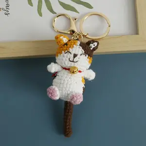 Cute Smiling Kitten Crochet Keychains Handmaking Knitting Kitten Keyrings For Car Keys Knitted Small Cat Doll Keyring Wholesale