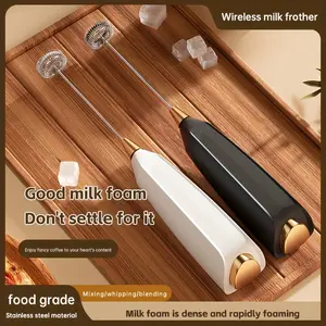 A rechargeable electric milk frother, handheld, equipped with a stainless steel egg beater, suitable for coffee, latte, cappuccino, families, camping, travel, wedding gifts, Espresso machine accessories