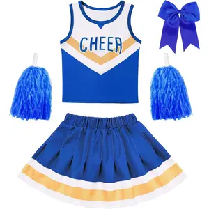 XP-CPA09  Cheerleader Costume for Girls Blue Cheerleading Outfit for Kids Cheer Up Party Halloween Cosplay Birthday Gifts