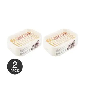 INOMATA Japan Double Layer Mesh Soap Dish Holder - 2 Pack Value Set, Draining & Ventilated Design for Bathroom & Kitchen
