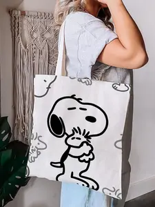 Peanuts S-Snoopy Woodstocks Cute Cartoon Storage Bags Canvas Double-Sided Print Tote Bag Large Capacity Shoulder Students Festive Fashion Eco Outdoor Picnic Travel High Quality Shopping Handbag Machine Washable Foldable Reusable