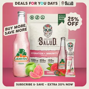 Salud x Jarritos 2-in-1 [Hydration + Immunity - Guava] Electrolytes, Immune Support, Dairy & Soy Free - 400mg Electrolytes, 250mg Wellmune, 100mg Elderberry - Healthcare, Vitamin (15 Servings), Coconut, Sugar