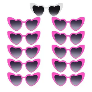 Heart-Shaped Sunglasses Set (1 + 10 Rose ), Vintage Cat Eye Heart Shaped Frame Sunglasses, Perfect for Bridal Shower, Bachelorette Party, Wedding