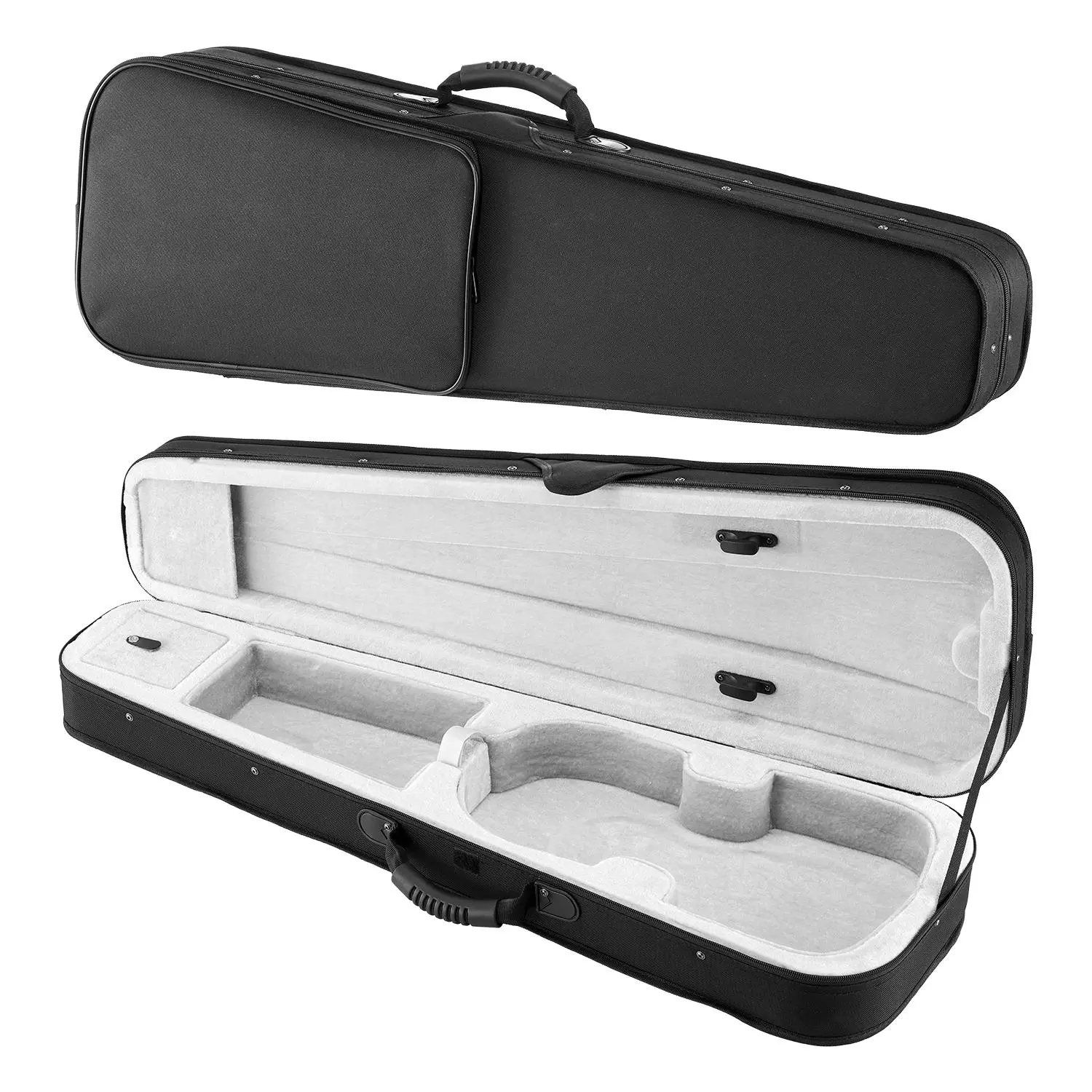 【Summerfinds】VEVOR 4/4 Full Size Violin Case, Nylon Waterproof Durable 0.9 kg/2.1 lbs Lightweight Portable Travel Bag, Plush Lining, Dual Shoulder & Backpack Straps, Anti-Scratch Triangular Shape, with Accessory Box, Black, Shoulder Strap