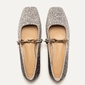 Silver Black Gradient Strap Glitter Flats
